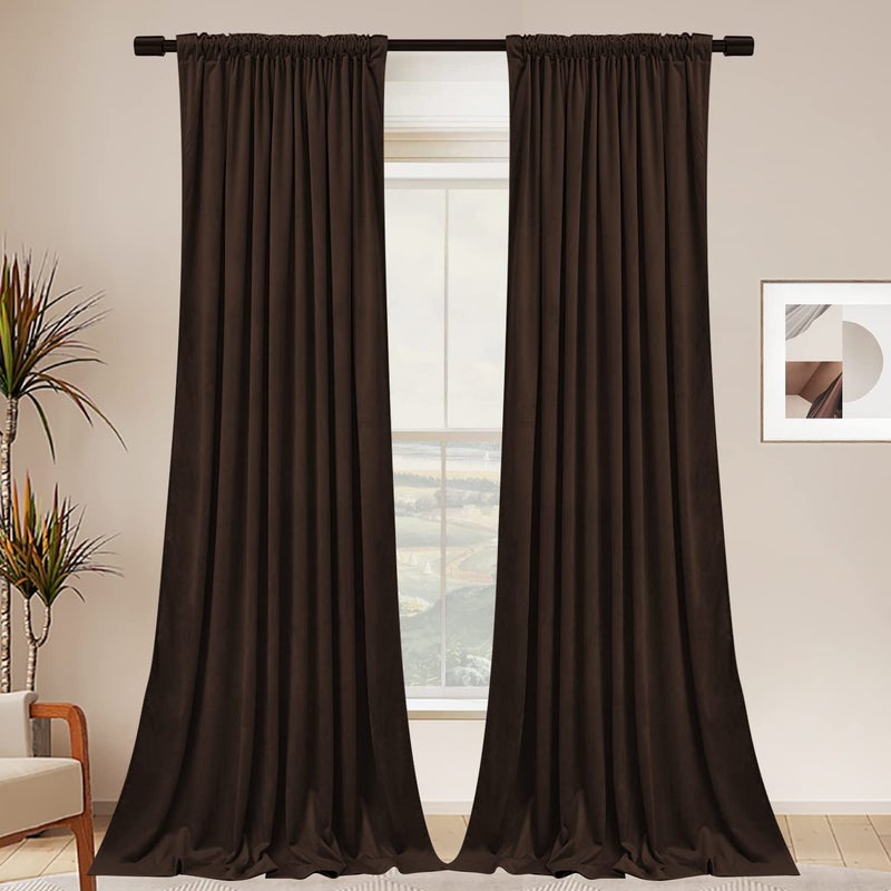 SNITIE Brown 96 in Long Velvet Curtains with Back Tab and Rod Pocket Thermal Insulated Soft Privacy Light Filtering Velvet Drapes for Bedroom and Living Room  Set of 2 Panels  52 x 96 Inches Long - Image 2